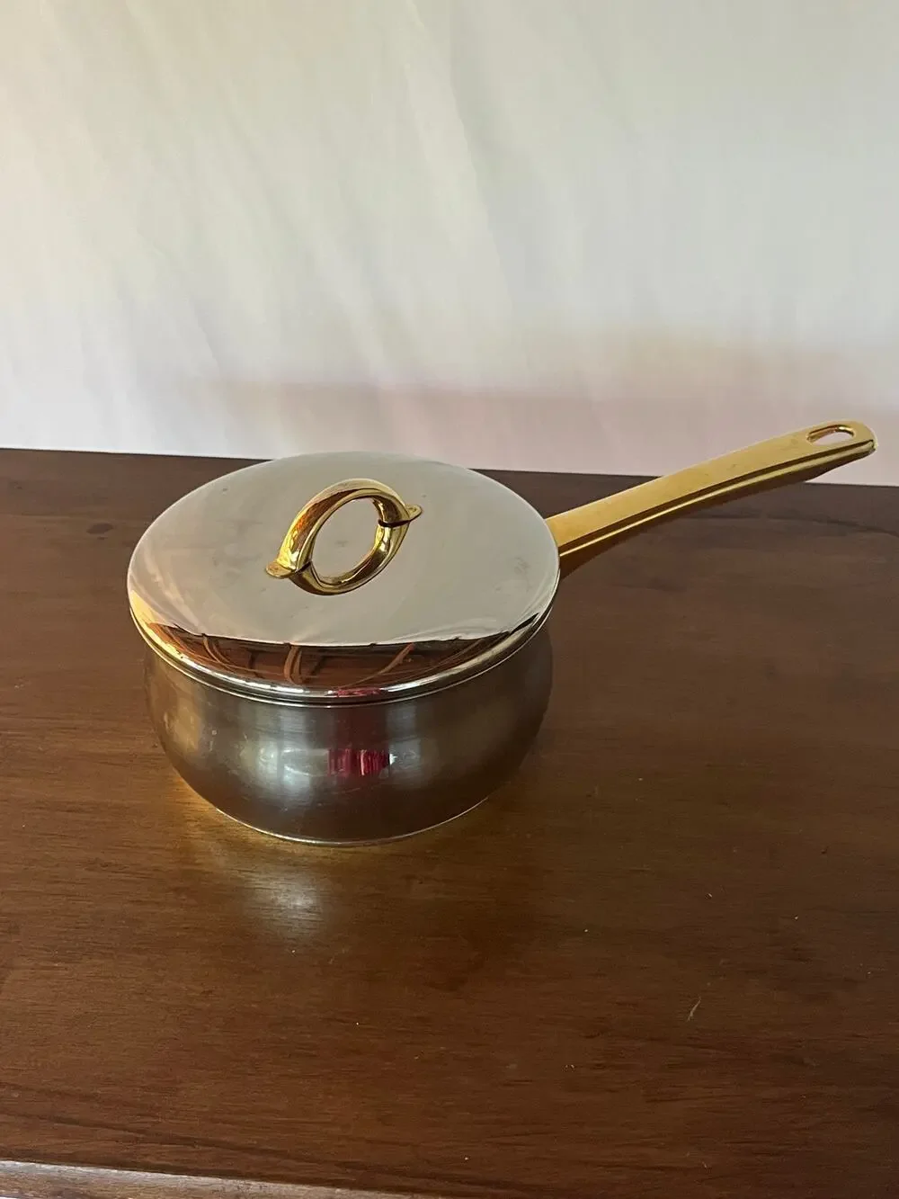 Stellar Stainless Steel Saucepan with Lid Copper Exterior Finish Vintage